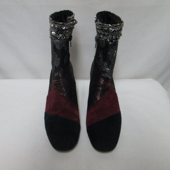 Anthropologie Bettye Mueller Cyd Suede Canvas patchwork boots booties Size 7.5 - Picture 6 of 16